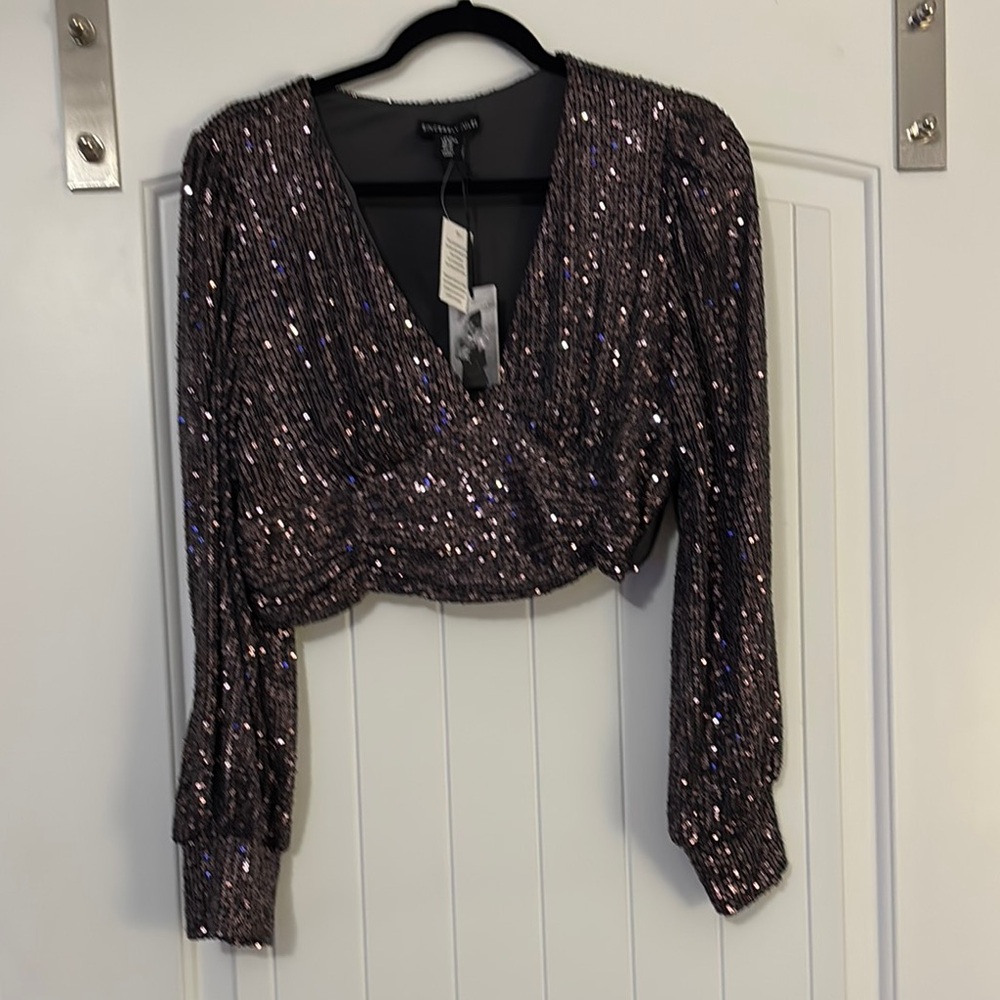 NEW! Sincerely Jules Sequin Ruched Crop Blouse